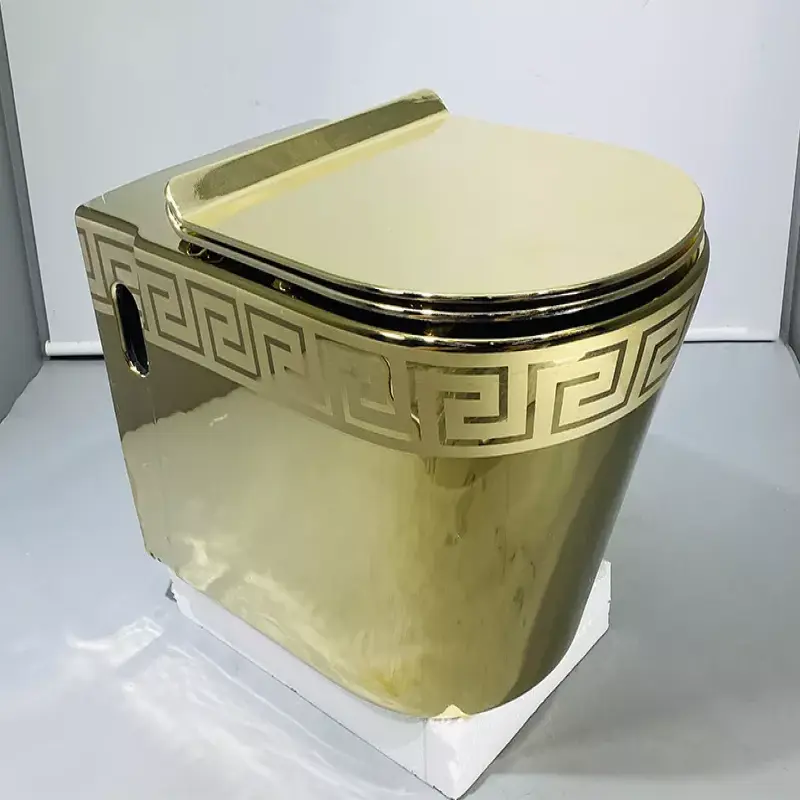Golden colour wall mounted hanging toilet bowl ceramic bathroom luxury gold plated wall hung toilet
