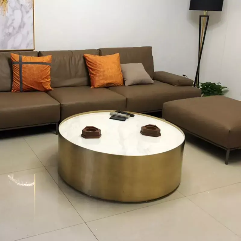 Luxury round coffee table living room stainless steel furniture marble Coffee Table