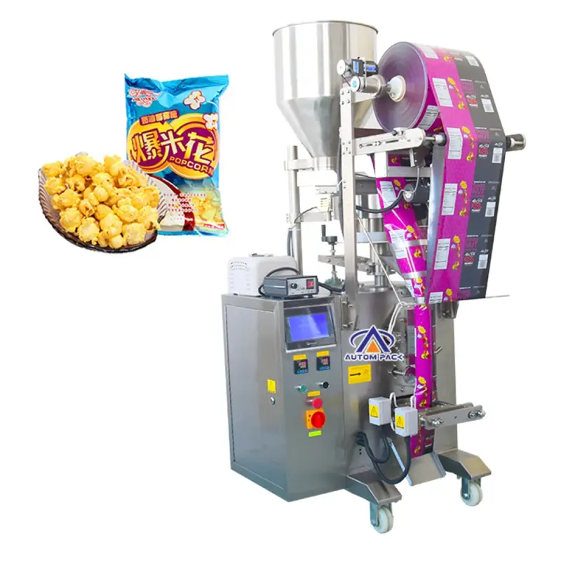Automatic 100g 250g 500g 2.5kg Grain Seeds Granule Popcorn Rice Almond Puff Corn Dry Nuts Sachet Filling Sealing Packing Machine