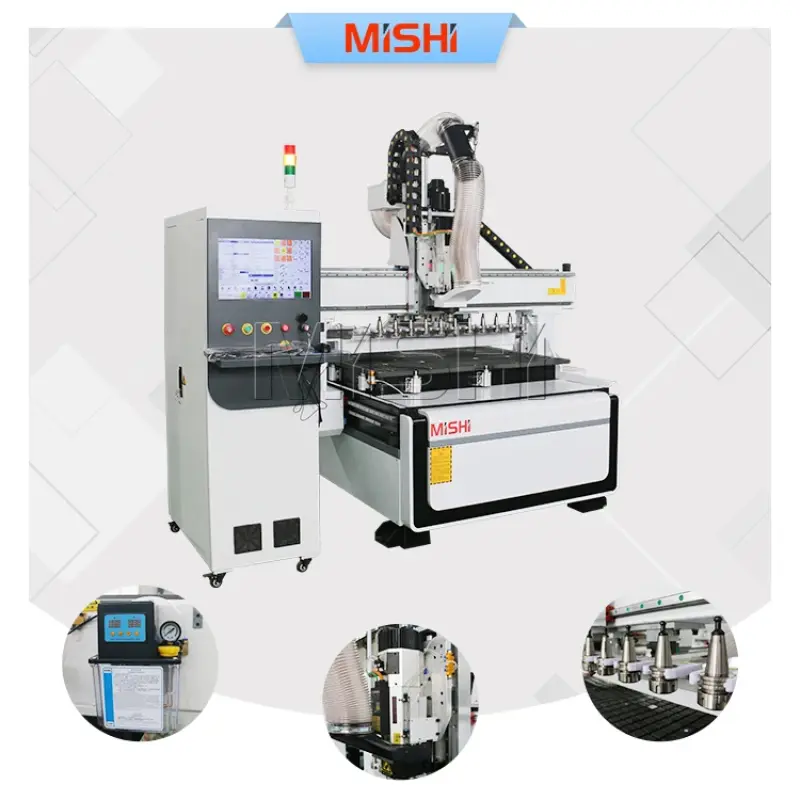 MISHI 1325 3D 4 Axis ATC Woodworking CNC Router Machine with Tool Changer for Furniture Cabinet CNC Router ATC 2130.