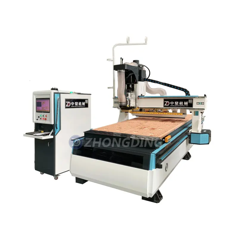 Linear ATC CNC Router Wood Carving Machine 9kw Automatic Tool Changer Spindle HQD Dsp Controller 3 Axis Line Tool Magazine 200mm