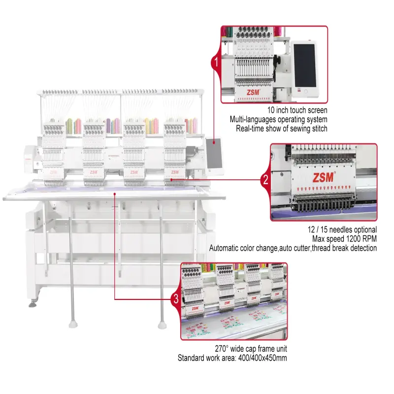 Embroidery 4 head 12 needles computerized embroidery machine