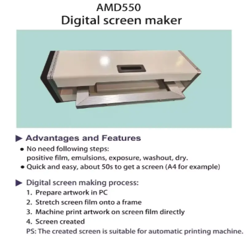 AMD550 Automatic Silk Printer Fast Screen Plate Making Machine And For T-shirt Printing