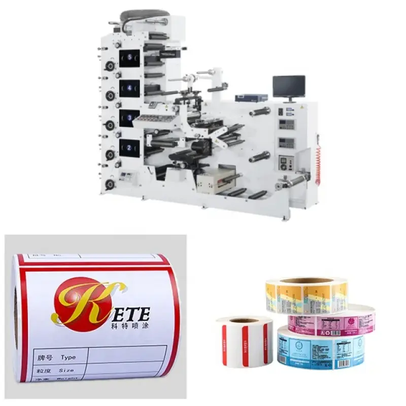 1-8 Colors Adhesive Sticker Flexo Label Printing Machine: Paper Roll to Roll Die-Cut Flexographic Printer for Labels.