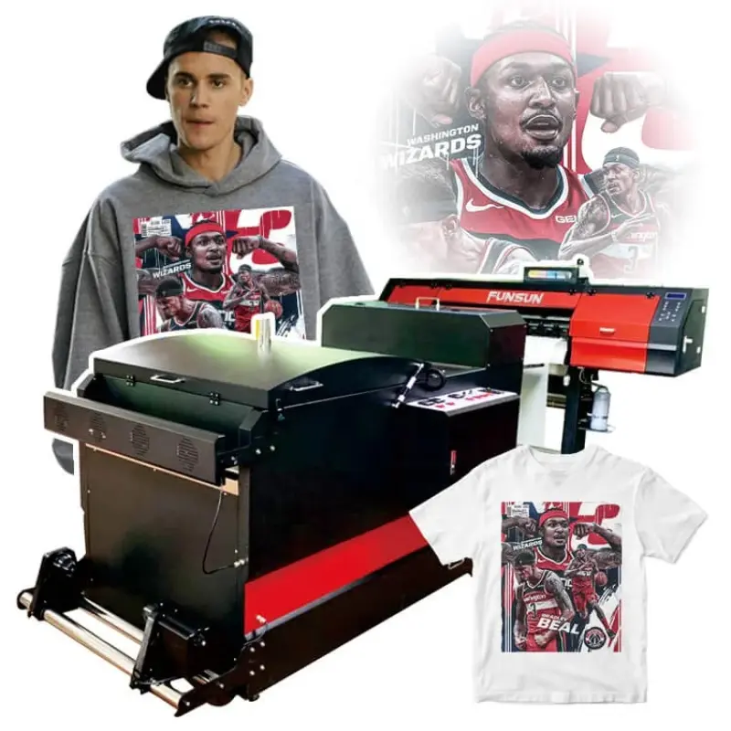 Funsun Tshirt Canvas Printing Machine PET Film DTF Printer with Shaking Powder Machine and Double I3200 4720 Heads for Epson