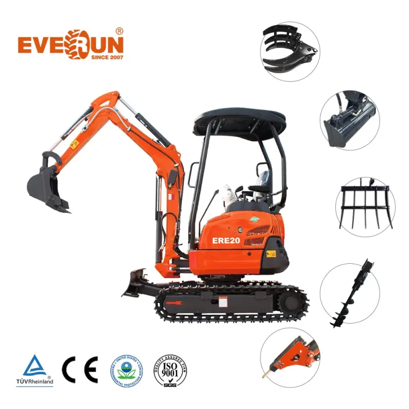 EVERUN ERE20 CE,EPA Portable Construction Equipment Small Home Multifunction Brand New 2.0 Ton Agricultural Mini Excavator