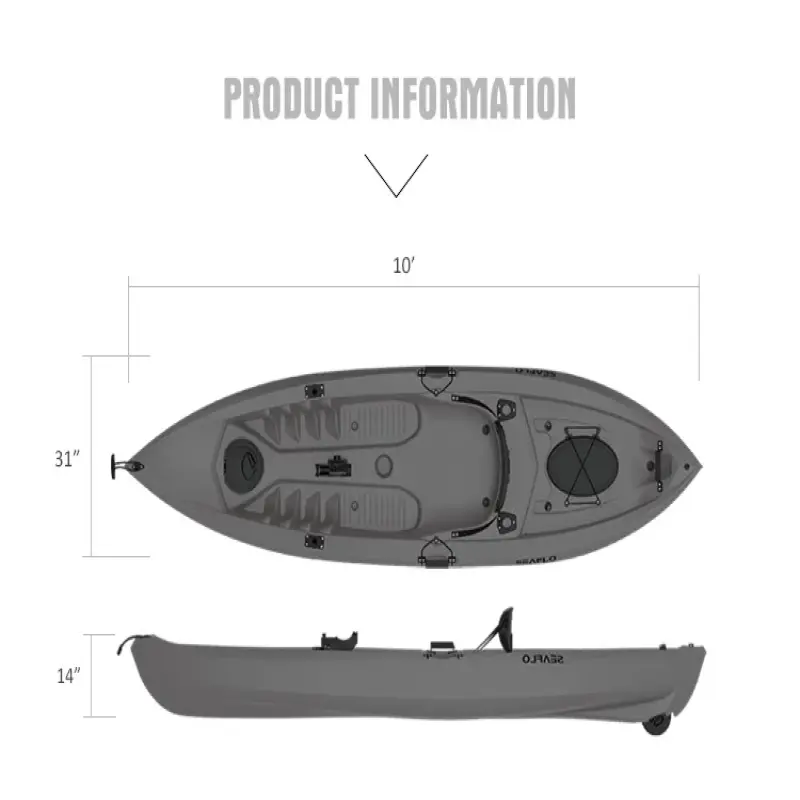 SEAFLOHDPE Plastic Boat 10ft Fishing Kayak Equipped With Front And Rear Storage Compartments