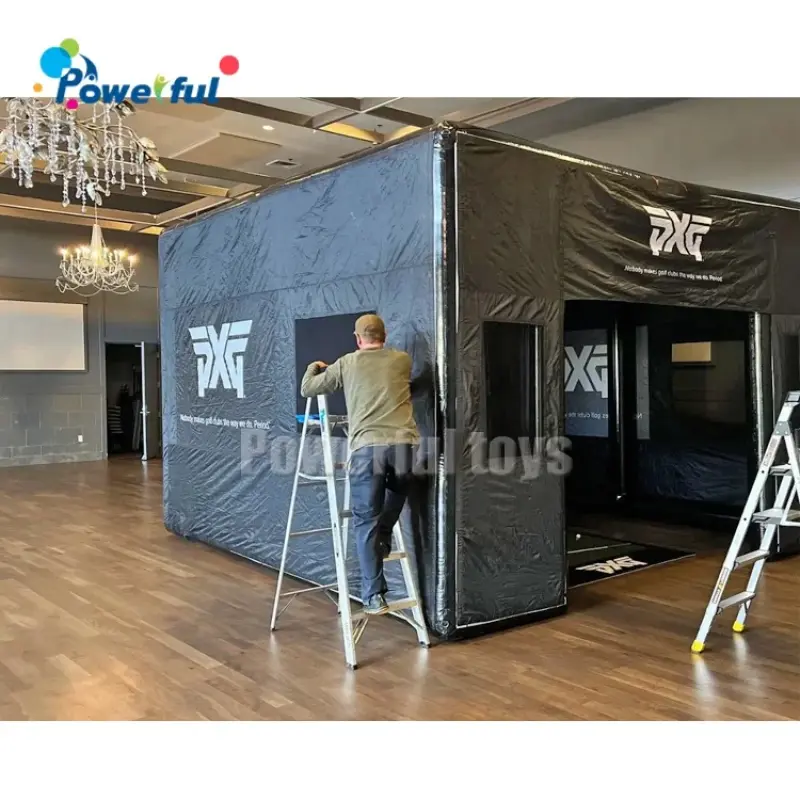 Air sealed outdoor training blow up golf simulator cage tent inflatable mobile mini golf course