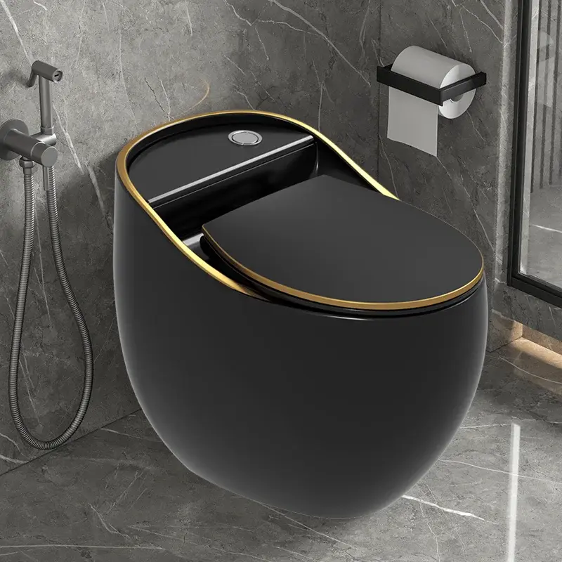 bathroom luxury hotel egg shaped black toilet s-trap one piece