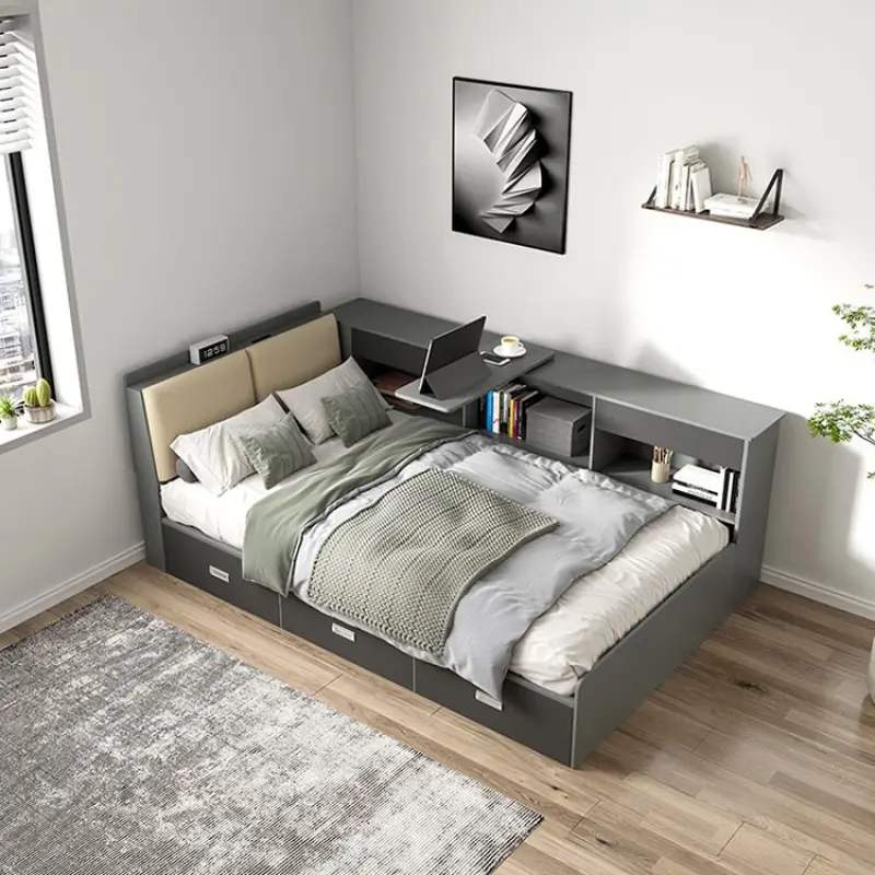 Modern Cama Bedroom Furniture Smart Leather Bed Multifunction Storage Single Bed With Drawer USB