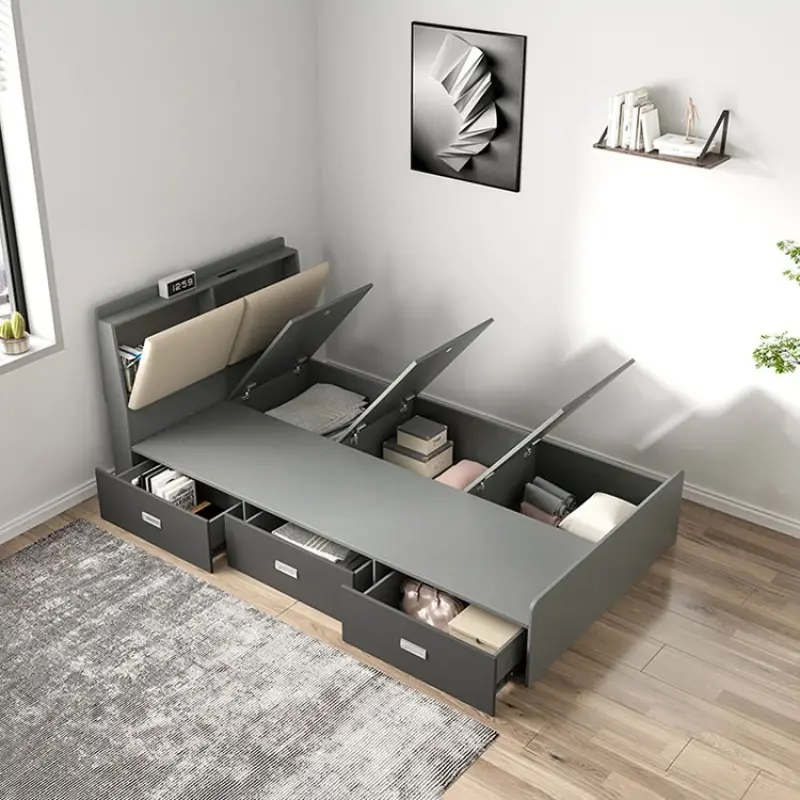 Modern Cama Bedroom Furniture Smart Leather Bed Multifunction Storage Single Bed With Drawer USB