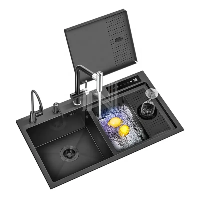 N8246XN Vegetable Fruit Smart Disinfection Sink  304 Black Nano  Bowl Undermount Stainless Steel Kitchen Sink