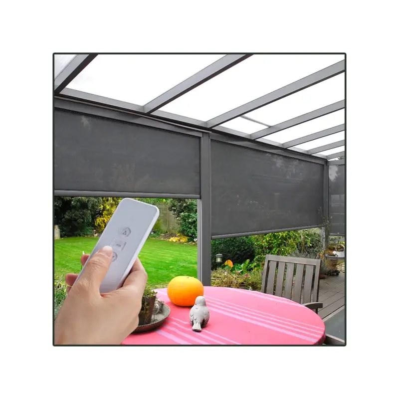 Electric Motorized Sunscreen Outdoor Patio Customized  Roller Blinds