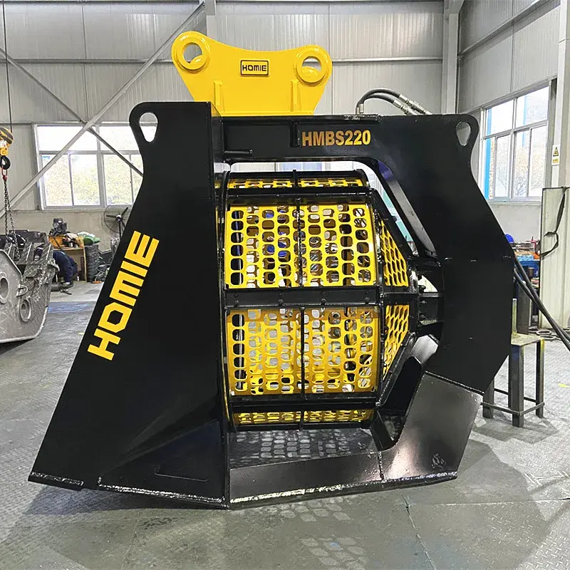 Rotating Screen Excavator Bucket with Pins and Pipes