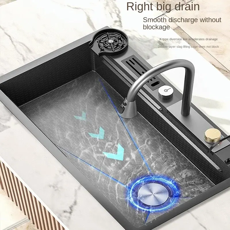Waterfall Kitchen Sink With Cup Washer