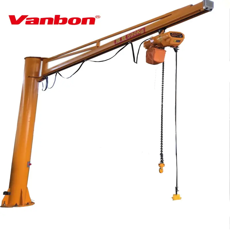 High quality 500kg 1 ton 2 ton 3 ton 5 ton 10 ton column portable workshop floor cantilever arm jib crane with hoist for sale