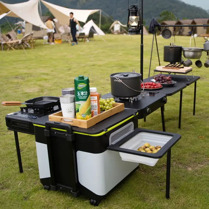 Portable Outdoor Multifunctional Camping Table Foldable Camping Picnic table Portable Integrated Stove