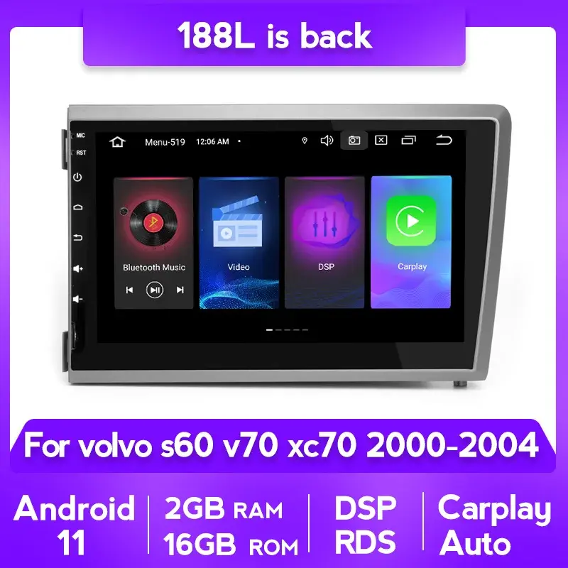 Android 11 RDS Car Stereo for VOLVO S60 V50 V70 XC70 2000 2001 2002 2003 2004 Multimedia Built In Carplay Auto 4+64GB