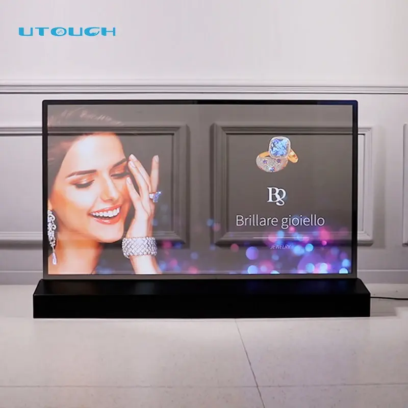 55inch indoor oled transparent LG Capacitive touch screen display adversting desktop android window RC lifting digital signage