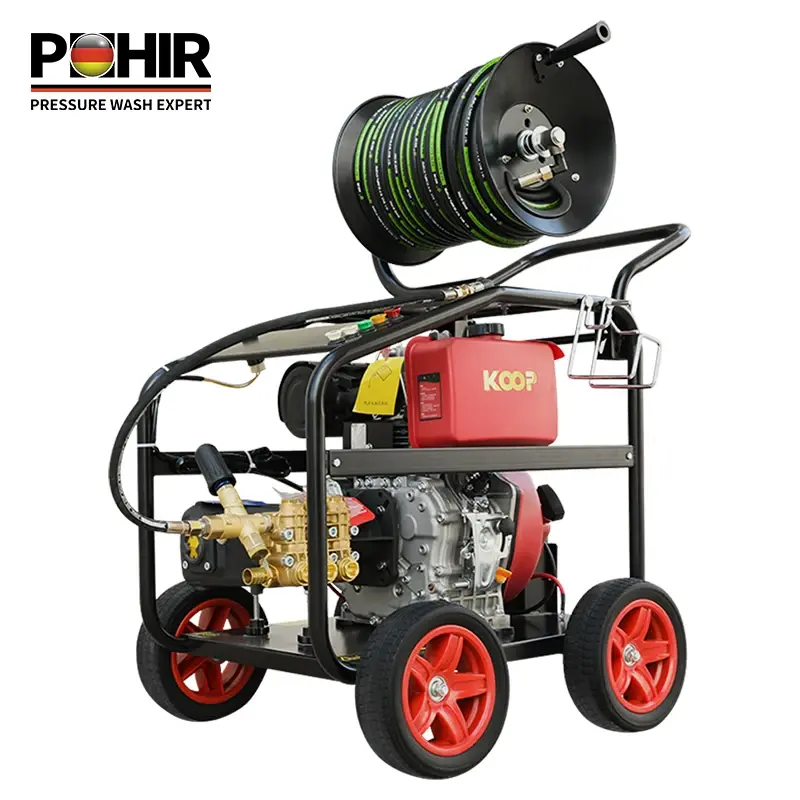 POHIR-TC2240 15hp Gasoline High Pressure Sewer Cleaning Machine 220bar Drain Cleaner Sewer Jetter Machines