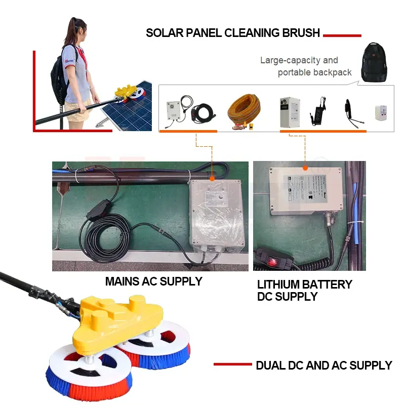 Rotating Solar Panel Cleaning Brush High Efficient Solar Cleaning Equipment