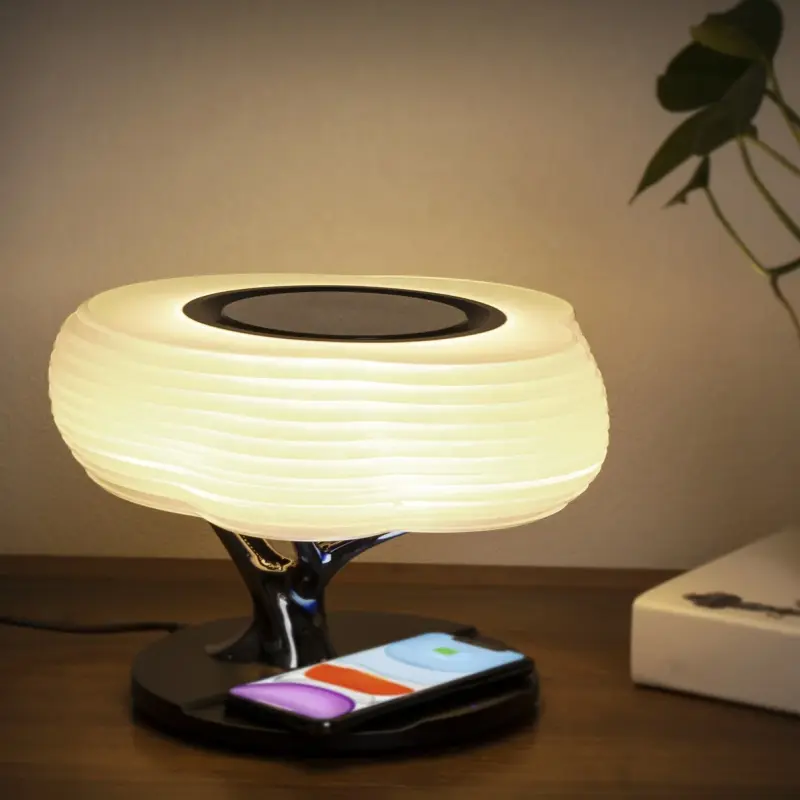 2023 RGB LED Color Change Desk Lamp Music System Portable Speaker Fast Wireless Charger with LED lamp