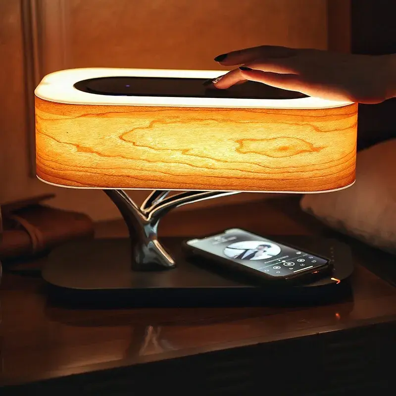 2022 New Universal Portable Smart Mobile Phone Wireless Fast Charger Desk Lamp Table Lamps Tree LED Light For Hotel Room