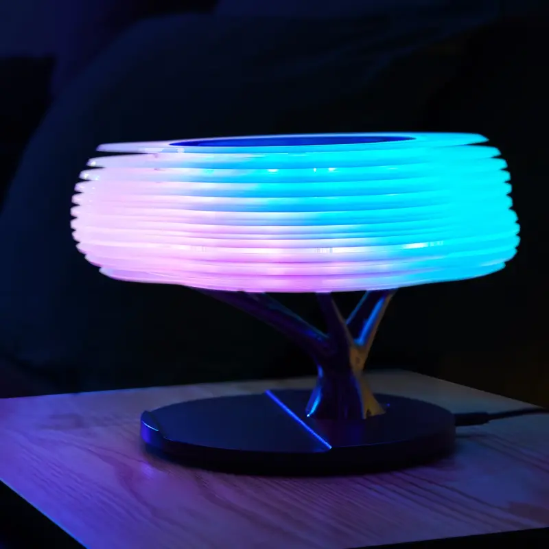 2023 RGB LED Color Change Desk Lamp Music System Portable Speaker Fast Wireless Charger with LED lamp