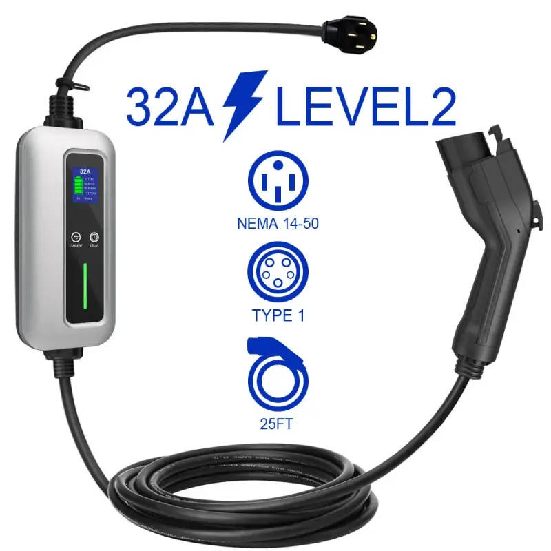 Ev Charger Controller Portable 32A 7KW 5M cable Type 1 Mode 2 Adjustable Portable EV Charger Electric Car Charging Station