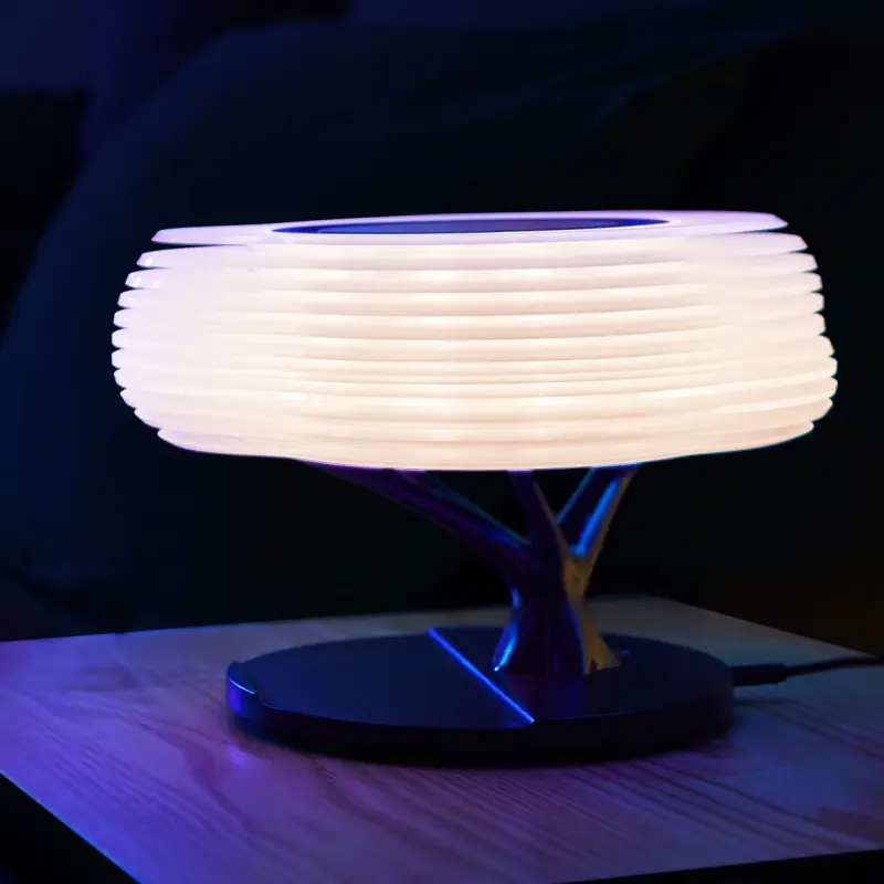 2023 RGB LED Color Change Desk Lamp Music System Portable Speaker Fast Wireless Charger with LED lamp