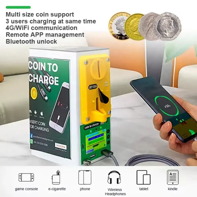 Coin operated phone charging timer APP remote management 4G network wired wireless charger