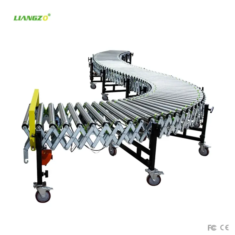LIANGZO electric power retractable flexible expandable roller conveyor for sale