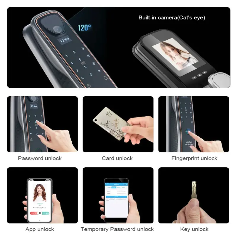 TYSH Smart Home Digital Automatic Biometric Tuya Wifi Fingerprint Smart Door Lock With Camera High Security For Home