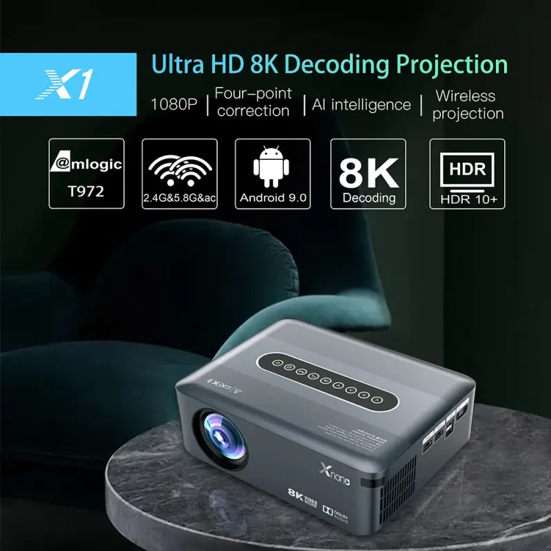 X1 8K Decoding Smart Projector 4k 1080p Full HD LCD projector Android 9 Amlogic T972 2.4G&amp;5G wifi Home Theater Projector