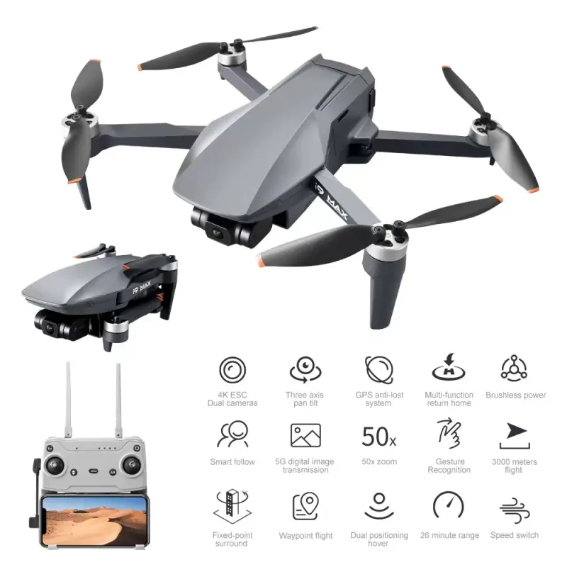 i9 Max 4km 3-axis Gimbal brushless mini quadcopter RC fpv drone 5g wifi GPS professional drones 4k hd with camera