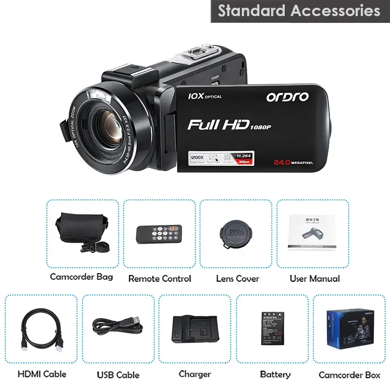 ORDRO Z82HD 120x digital zoom Handycam 10X optical zoom professional wifi for vlogging  pocket video camera