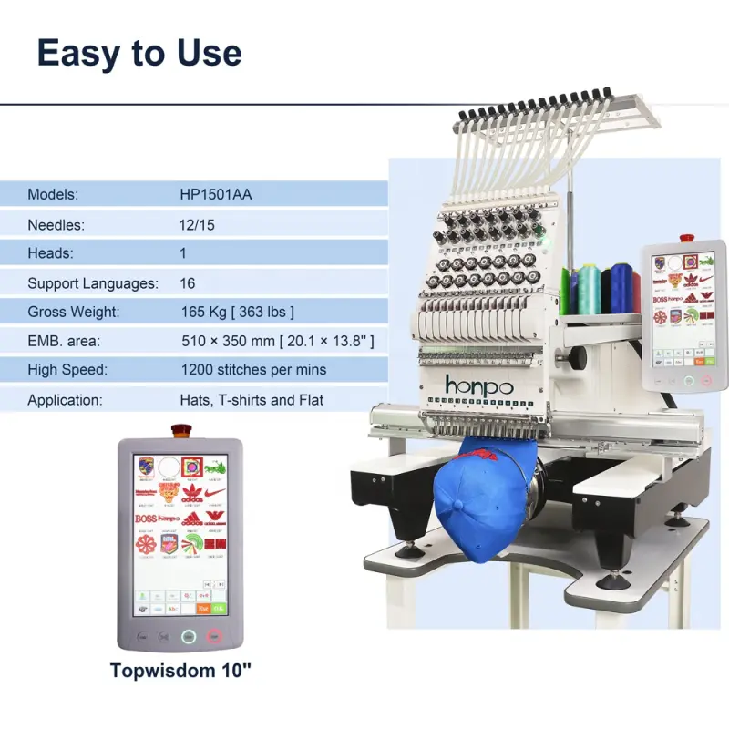 Multifunctional single head 15 needles computerized embroidery machine with good price