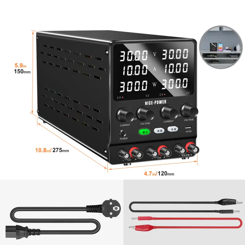 Dc Dual Channel Bench Power Supply 30v 10a Output High-precision Power Supply With Power and Two Colors 4 Digits LED Display