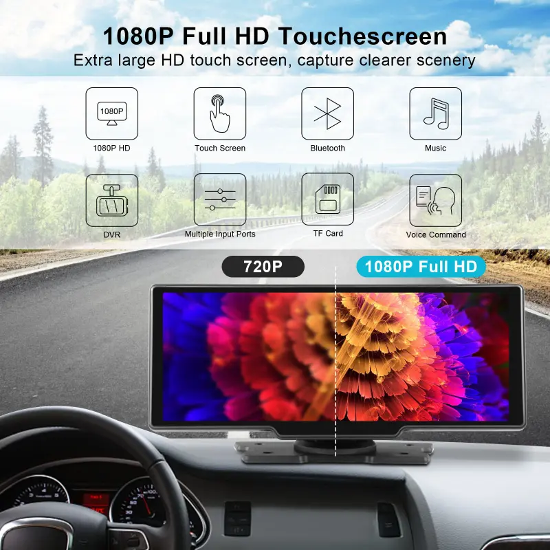 Auto electronics 10.36 inch car camera Touch Screen Linux System wireless Carplay Airplay Android global Navigation Car Dash Cam