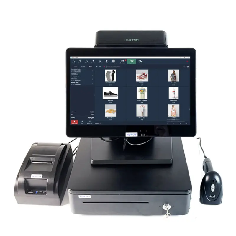 Windows POS Machine 14 Inch Touch Screen Cash Register with Printer, Scanner, Cash Box and VFD