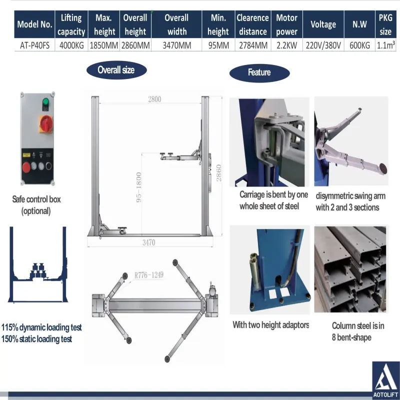 Hydraulic Workshop 2 Post Garage equipment Vehicle Hoist Car Lift Bridge  4000KGS