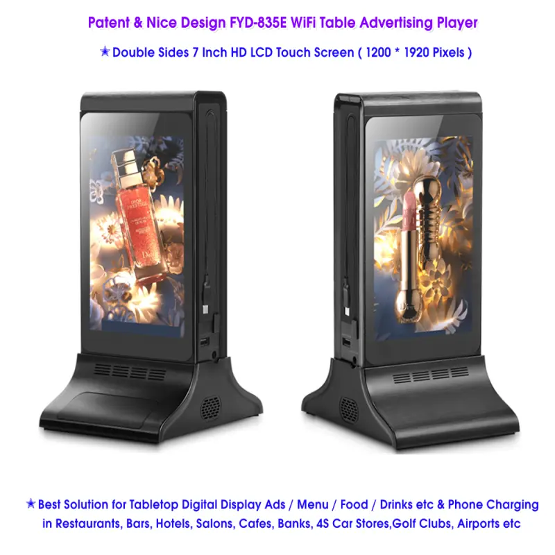 FYD 835E WiFi Android 7 Inch kiosk tabletop digital signage cafe table order menu holder displays restaurant advertising player