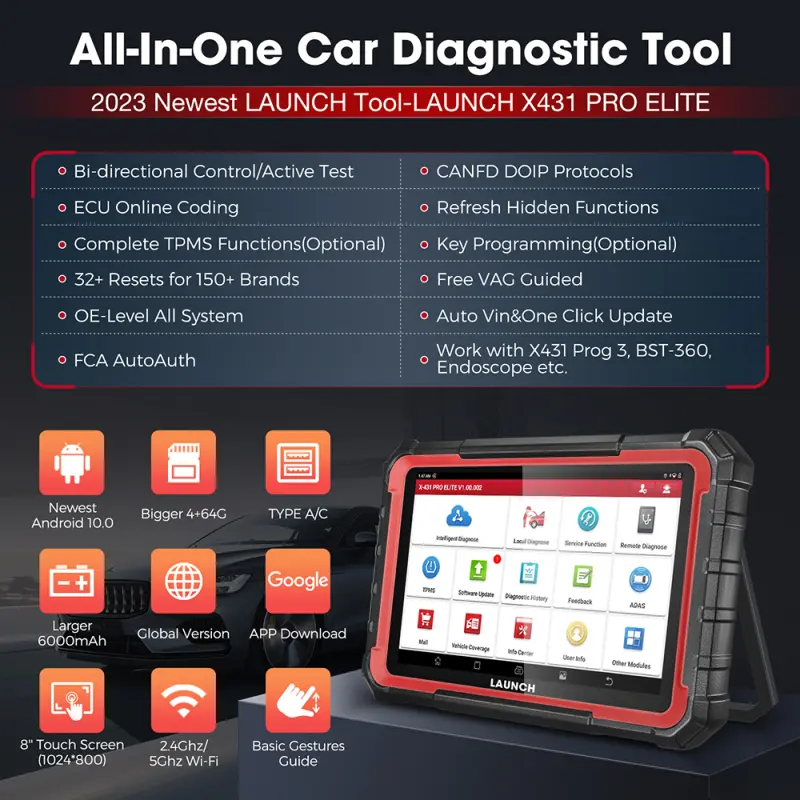 X431 PRO ELITE Car Full System Diagnostic Tools OBD OBD2 Scanner 32 Reset CAN FD DOIP Coding pk X-431 V