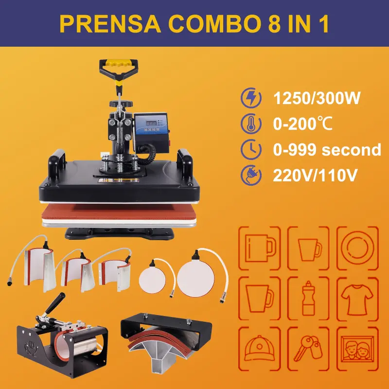 MECOLOUR combo 8 in 1 flatbed t-shirt printing heat press sublimation machine