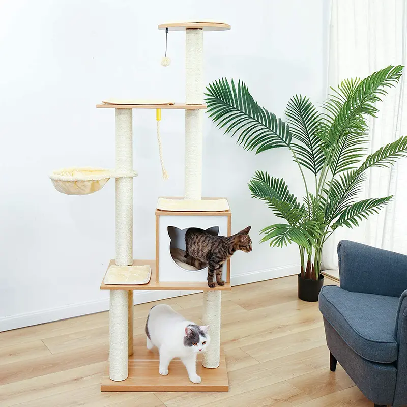 Petstar Luxury Multi Level Large Cat House Scratch Tower  Multifunction Wood Cat Climbing Tree