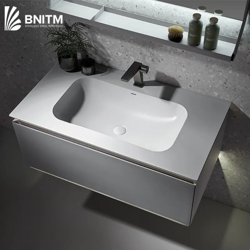 BNITM Modern Bathroom Furniture Simple Design Wall Mount Bathroom Vanity Cabinets With Shelf And Smart LED Mirror