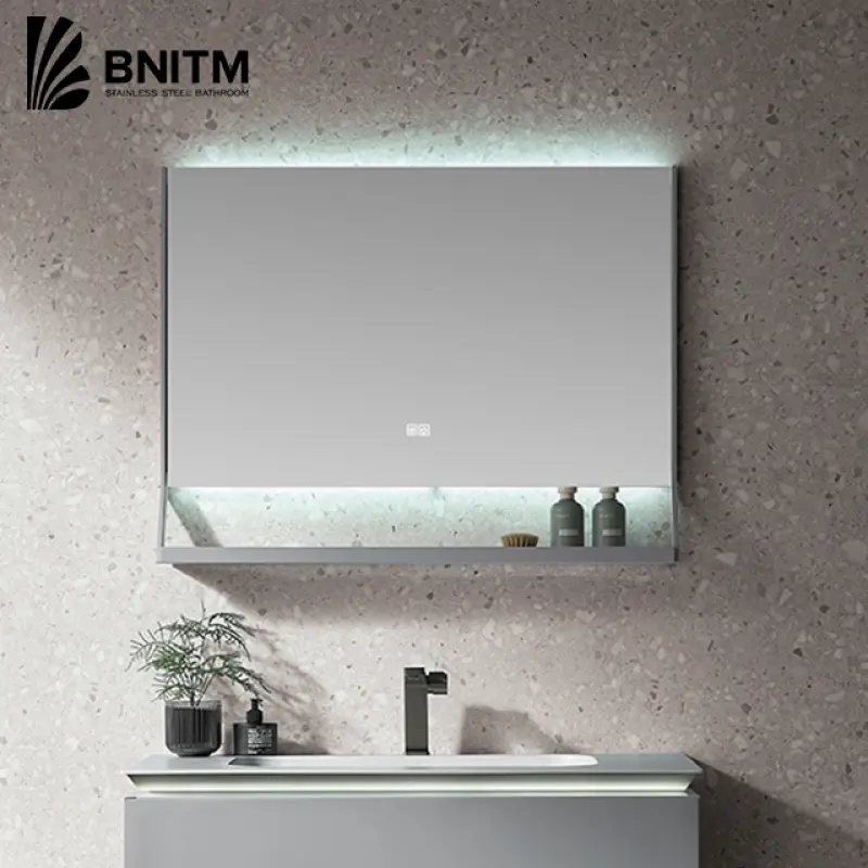 BNITM Modern Bathroom Furniture Simple Design Wall Mount Bathroom Vanity Cabinets With Shelf And Smart LED Mirror