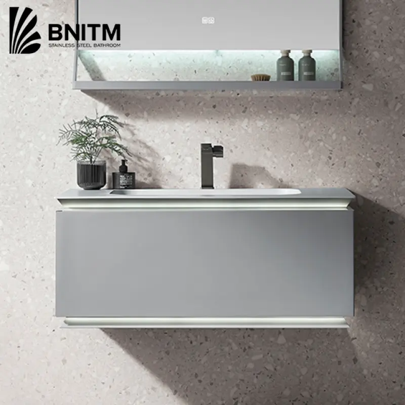 BNITM Modern Bathroom Furniture Simple Design Wall Mount Bathroom Vanity Cabinets With Shelf And Smart LED Mirror