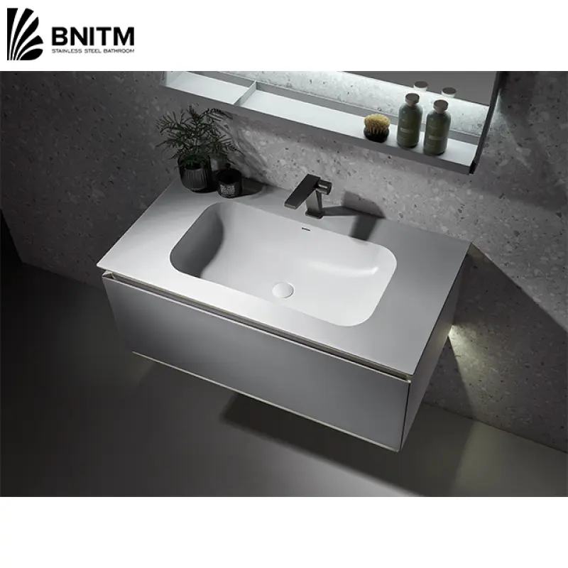 BNITM Modern Bathroom Furniture Simple Design Wall Mount Bathroom Vanity Cabinets With Shelf And Smart LED Mirror