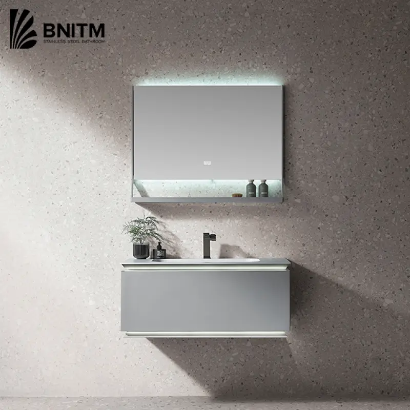 BNITM Modern Bathroom Furniture Simple Design Wall Mount Bathroom Vanity Cabinets With Shelf And Smart LED Mirror